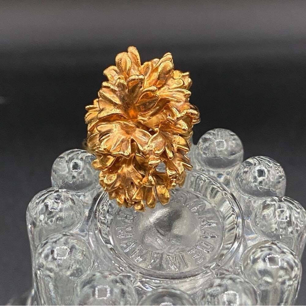 Brutalist Gold Statement Ring Hawaiian Leaves Electroplated 24k Gold